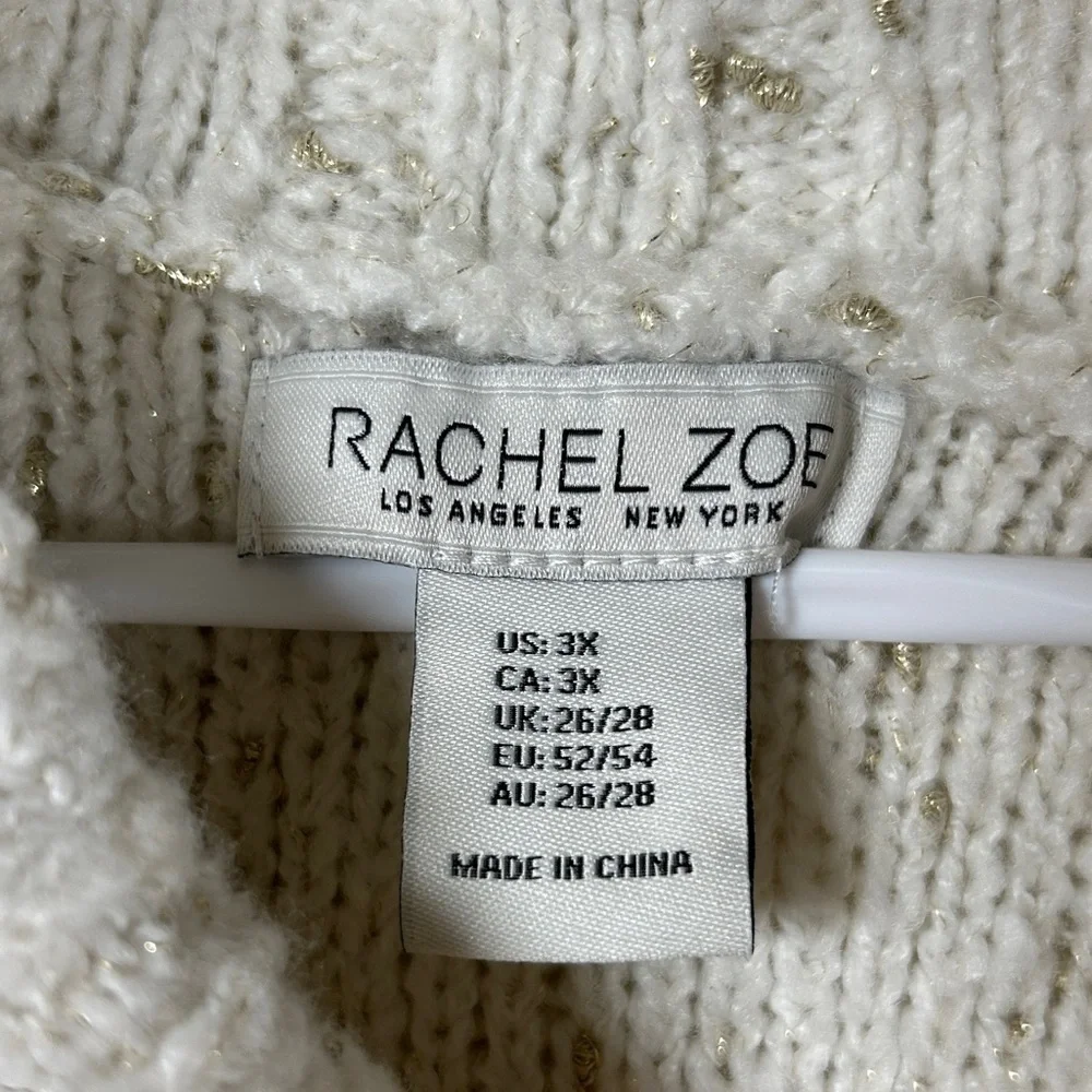 Rachel Zoe Cream Gold Cowl Neck Soft Knit Sweater Size 3X